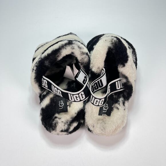 UGG Fluff Yeah Black White Marble Slip On Comfort Slide Sandals Youth Size 5 - Picture 7 of 10